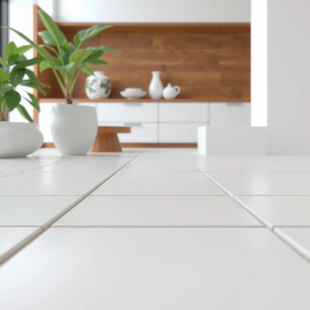 Macro view of a perfectly clean tile edge and grout line